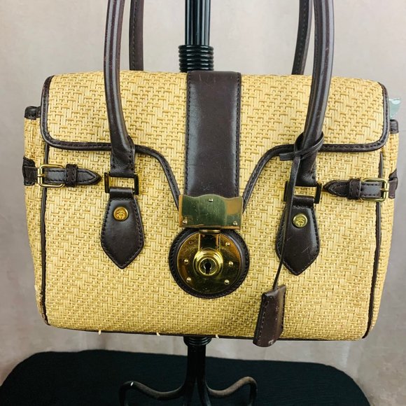 Y2K Brooks Brother Brown Straw Shoulder Bag - Picture 4 of 9